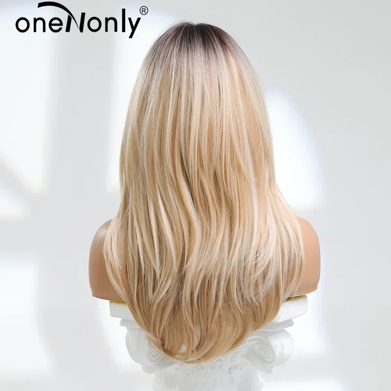 Onenonly Lange Rechte Blonde Pruik Bob Synthetische Pruiken Voor Vrouwen Lolita Party Natuurlijke Pruiken Hoge Temperatuur Haar