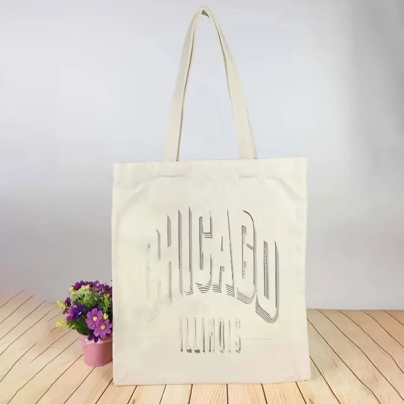 1 Printed Canvas Bag Chicago City Style Unisex Breathable Trucker. Portable White Crossbody Bag. with Closure. Suitable for Trav