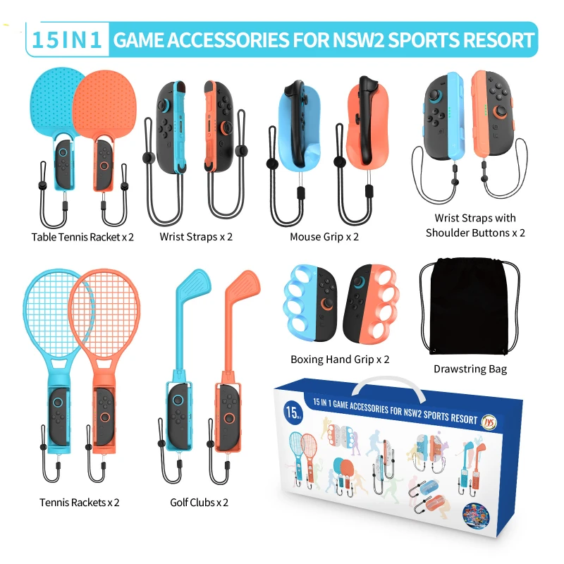 Switch 2 Game Accessories 15 In 1 Sport Accessory Kit For Switch 2 Joy Con Controller Grip Tennis Racket Boxing Handle Game Play