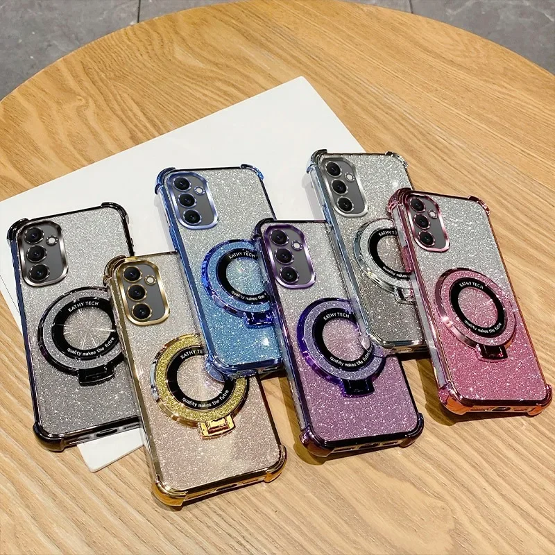 Luxury with bracket Glitter Case For Samsung Galaxy A06 A05 A05S A14 A15 A16 A25 A26 A56 A34 A35 A36 A52 A53 A54 A55 Case Holder - náhled 3