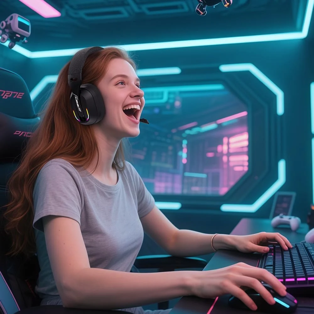 

Wireless gaming headset, 2.4G zero latency, tri-mode transmission, multi-platform compatibility, lightweight gaming headset.