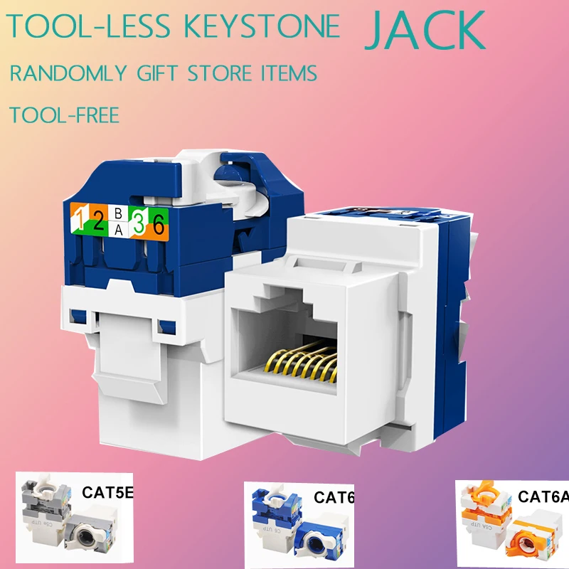 RJ45 Keystone Jack, CAT6 CAT5E CAT6A Tool Free Self-Locking Module Adapter No Punch-Down Tool Couplers