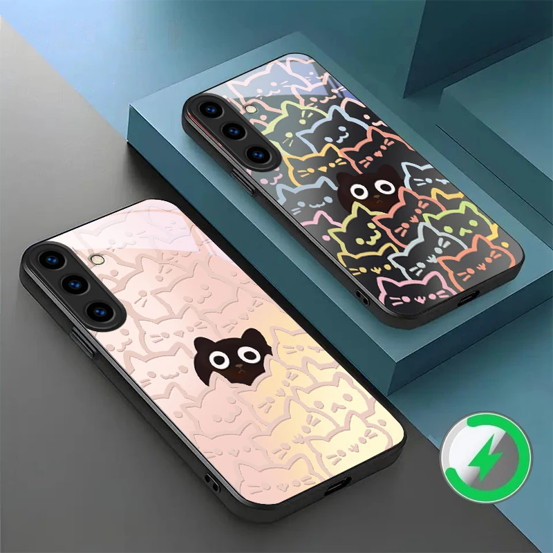 Colorful silhouette cat Suitable For Samsung Galaxy S26 Ultra S20 FE S21 S22+ S23Plus S24 S25 Edge magnetism Glass Phone Casee