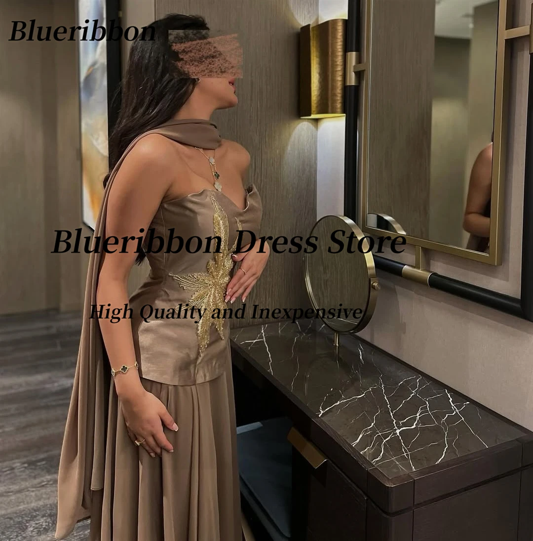 Blueribbon Sweetheart Avondjurken Kralen Luxe Bruiloft Jurken Saudi Vrouwen Dragen Sjaals Prom Dress 2025, Aangepast