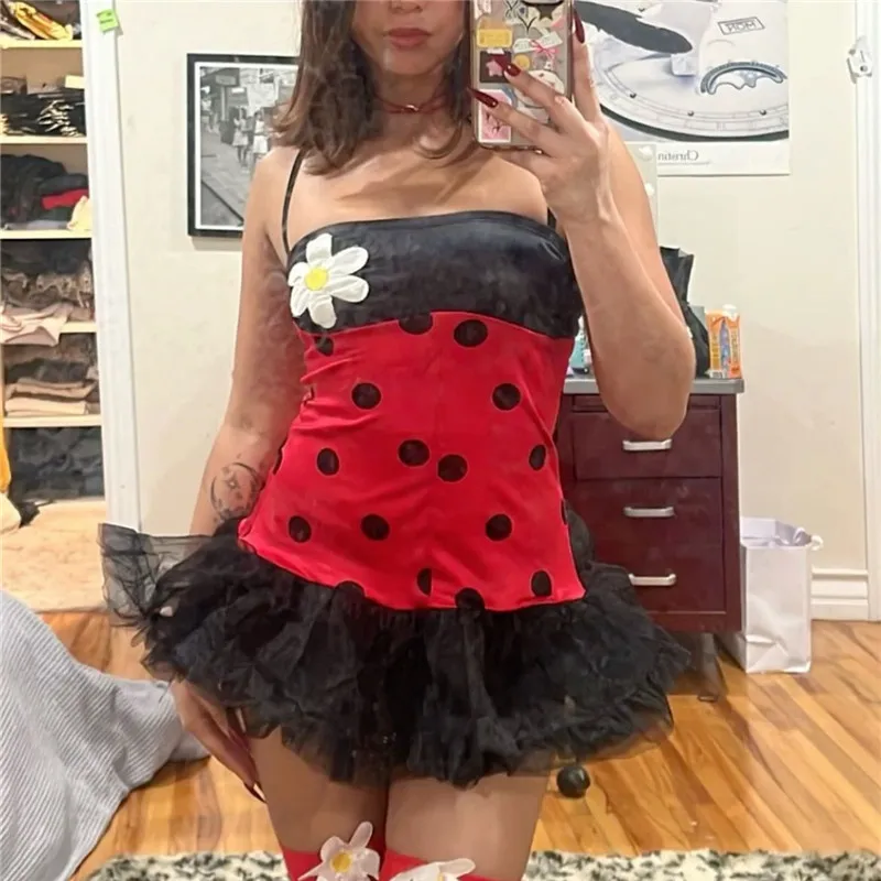 Hirigin disfraz de abeja de Halloween para mujer, vestido de Cosplay de mariquita con diadema de alas, conjunto divertido de disfraces de hadas para adultos