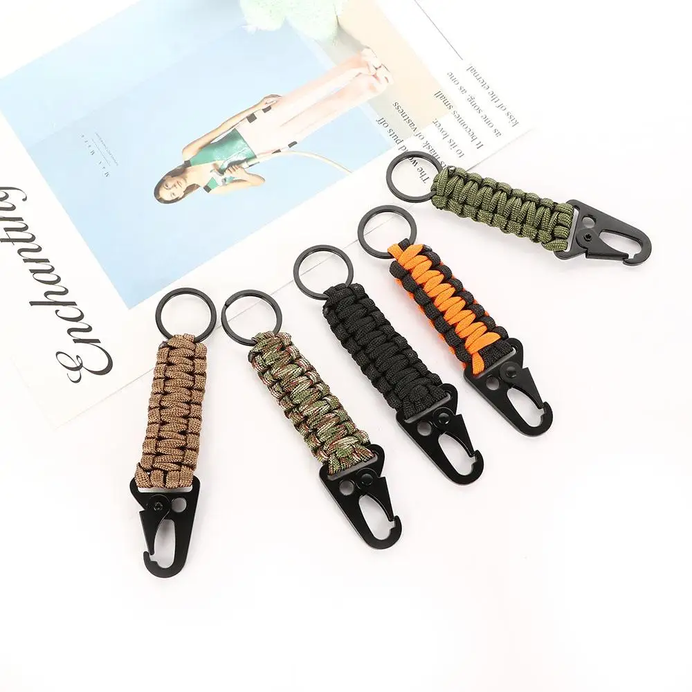 Hiking Survival Umbrella rope Braided Lanyard Buckle Hook Carabiner Keychain