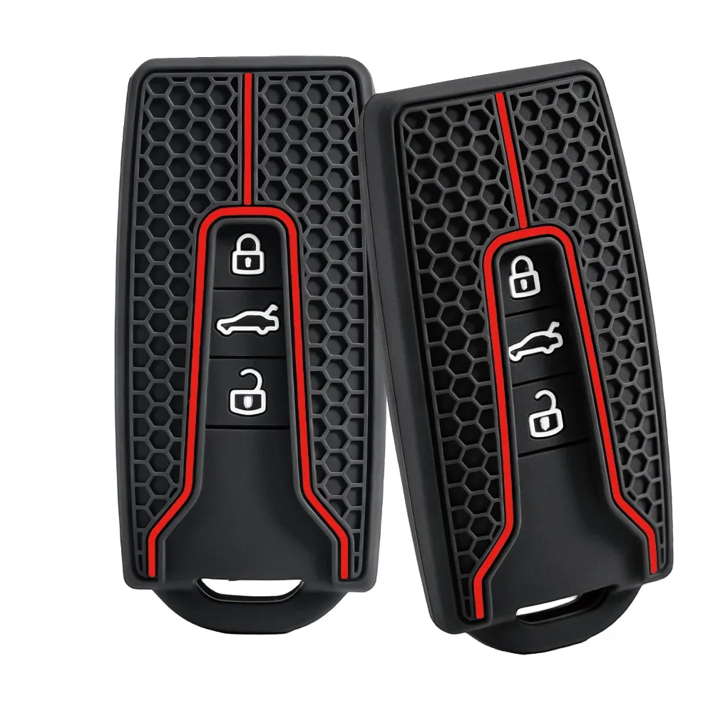 Shock-resistant Red Trim Silicone Fob Wrap For VW Passat B8 Magotan B8 Tiguan L Scuff-proof 3 Button Smart Key Cover
