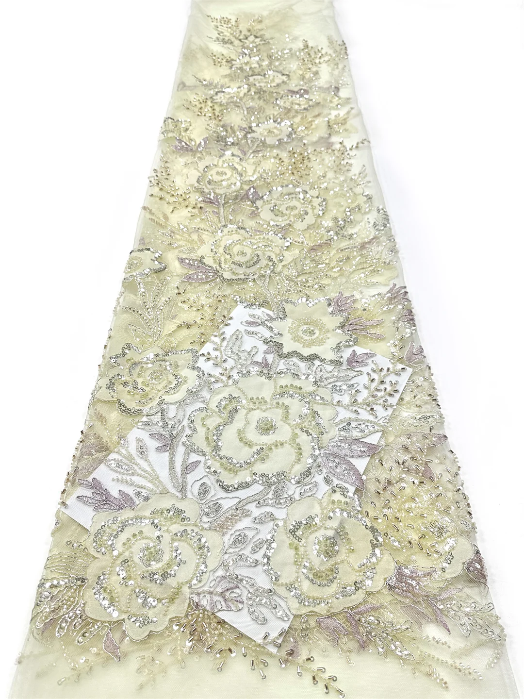 

African Sequins Lace Fabric 2026 High Quality Lace Embroidery Beaded Mesh Fabric 5 Yards For Women Wedding Party Dress