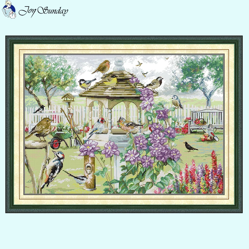 Birdie's Paradise Flower and Bird Pattern Cross Stitch 14 16 11CT Count Canvas Stamped Fabric Embroidery DIY Hand Needlework Kit