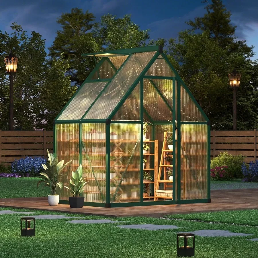 

GarveeHome 6×4 FT Outdoor Greenhouse Large Walk in Greenhouses for Outdoors and Garden Planting Polycarbonate Greenhouse with E