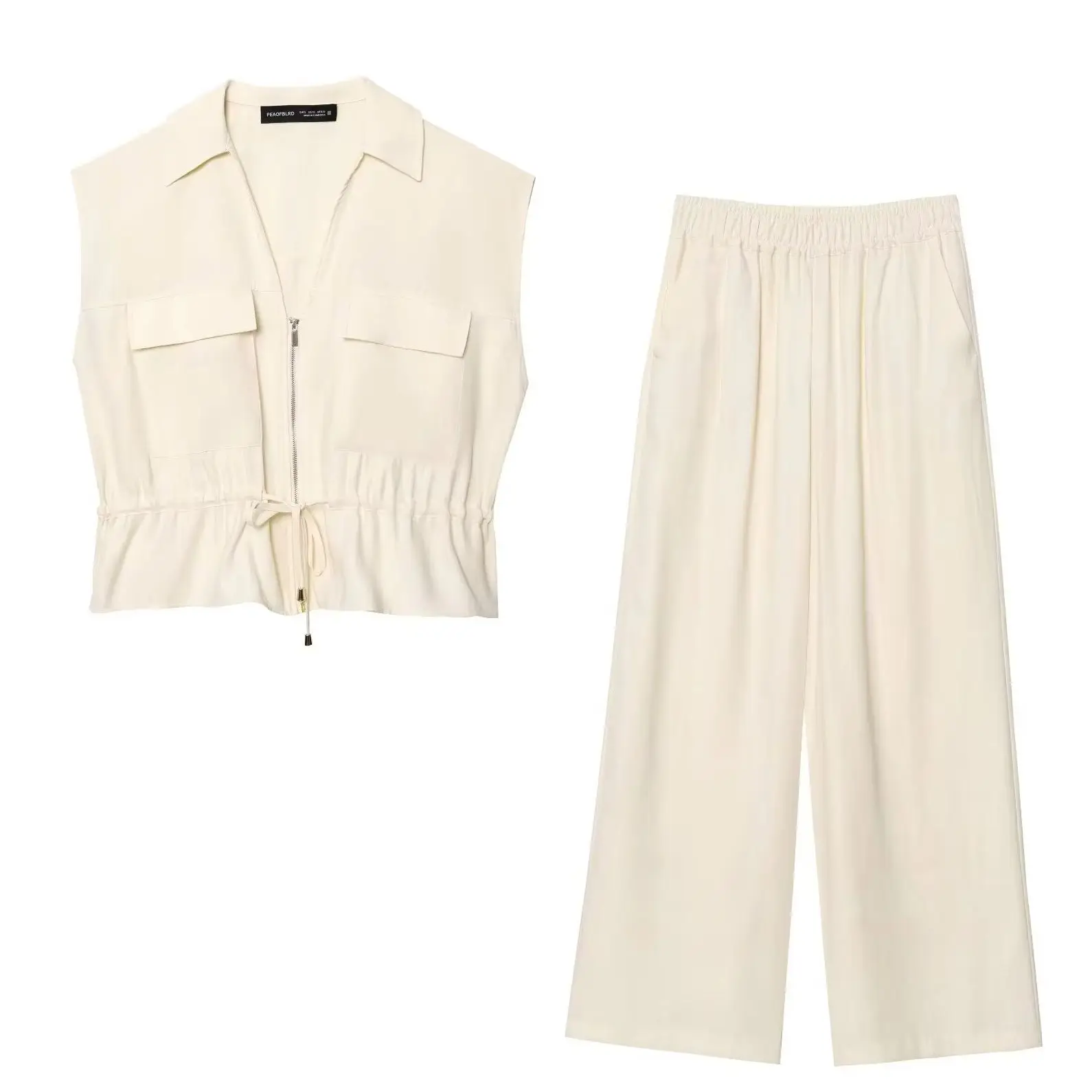 

KONDALA шикарный однотонный повседневный женский костюм, модная рубашка без рукавов с v-образным вырезом 2025 + широкие брюки с эластичной резинкой на талии, модный комплект Mujer