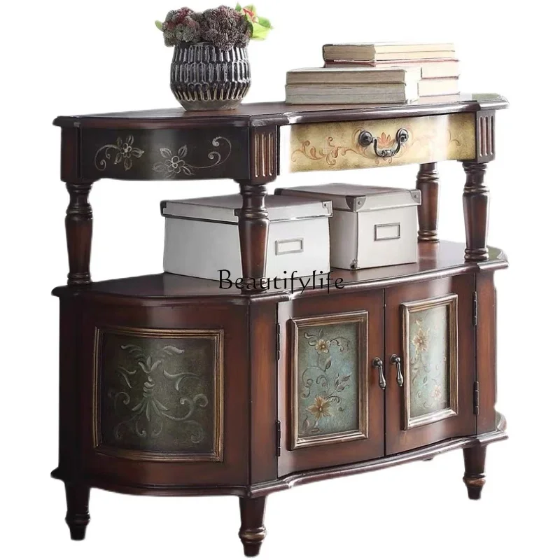 

FG44American Hallway Living Room Solid Wood Wall Cabinet Partition Table Tea Decoration Storage Cabinet