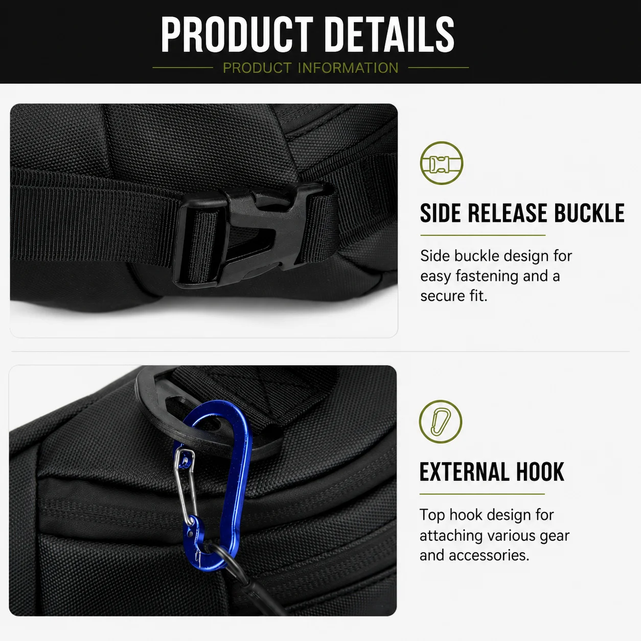 Taktische Hüfttasche, Sling Bag für Herren, Moto MTB Fahrrad-Hüfttasche, Outdoor Wandern, Camping, Angeln, EDC Handy Reise Gürteltasche – Detail 5