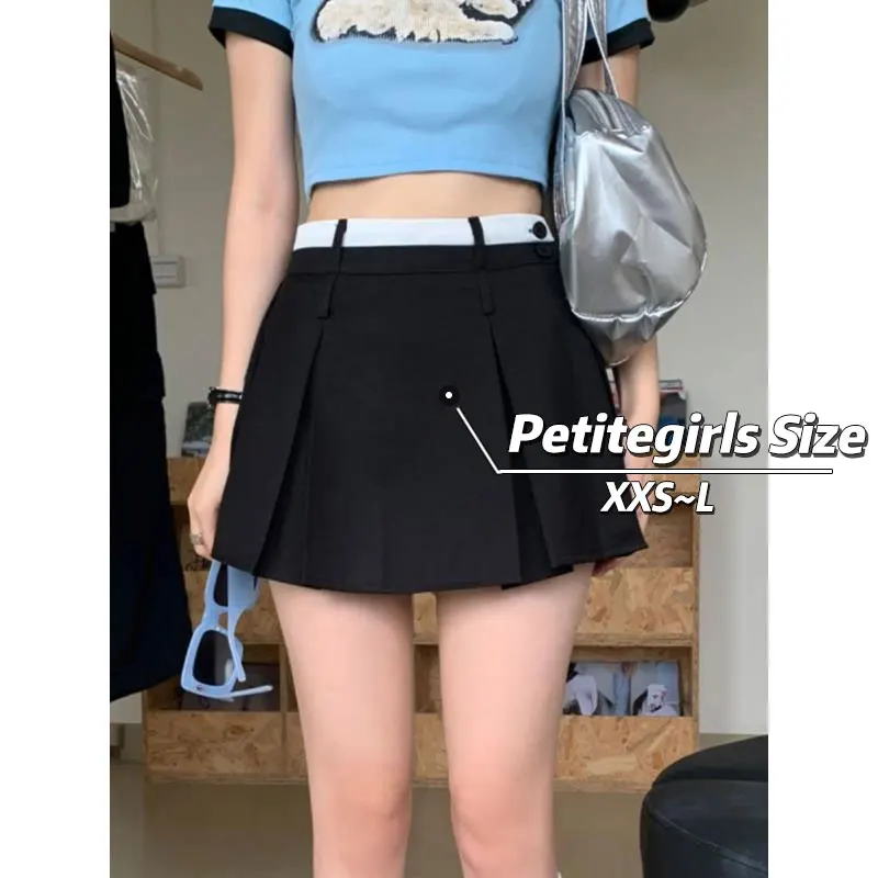 150cm Petite girls Design Sense Spliced Collision Color Pleated Skirt Women High Waisted A-line Hip Hugging Skirt XS Appear High