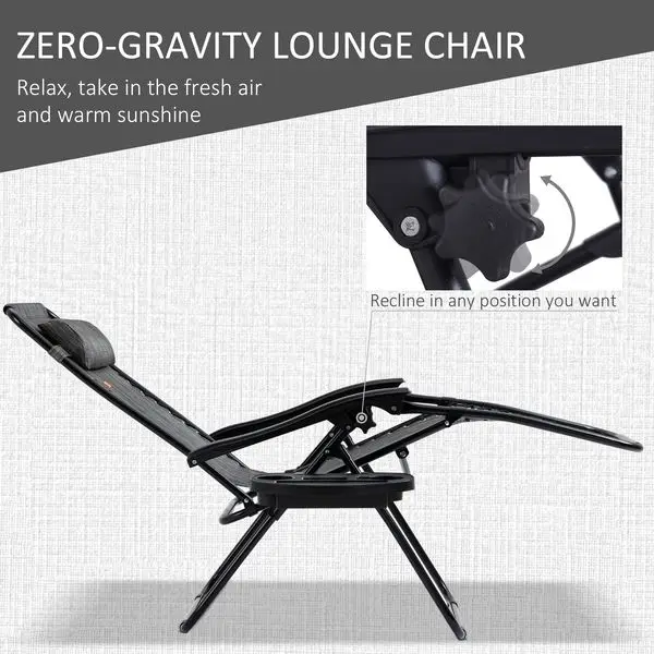 Conjunto de cadeiras Outsunny Zero Gravity com mesa lateral, cadeira reclinável dobrável com porta-copos e travesseiros, espreguiçadeira ajustável
