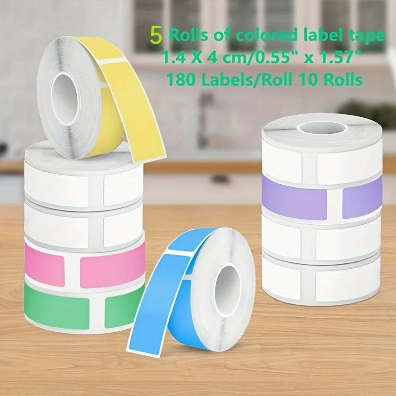 

5 рулонов этикеточной ленты, совместимой с портативным термопринтером Phomemo, 14 x 40 мм, подходят для офиса, школы и домашнего использования, цветные.