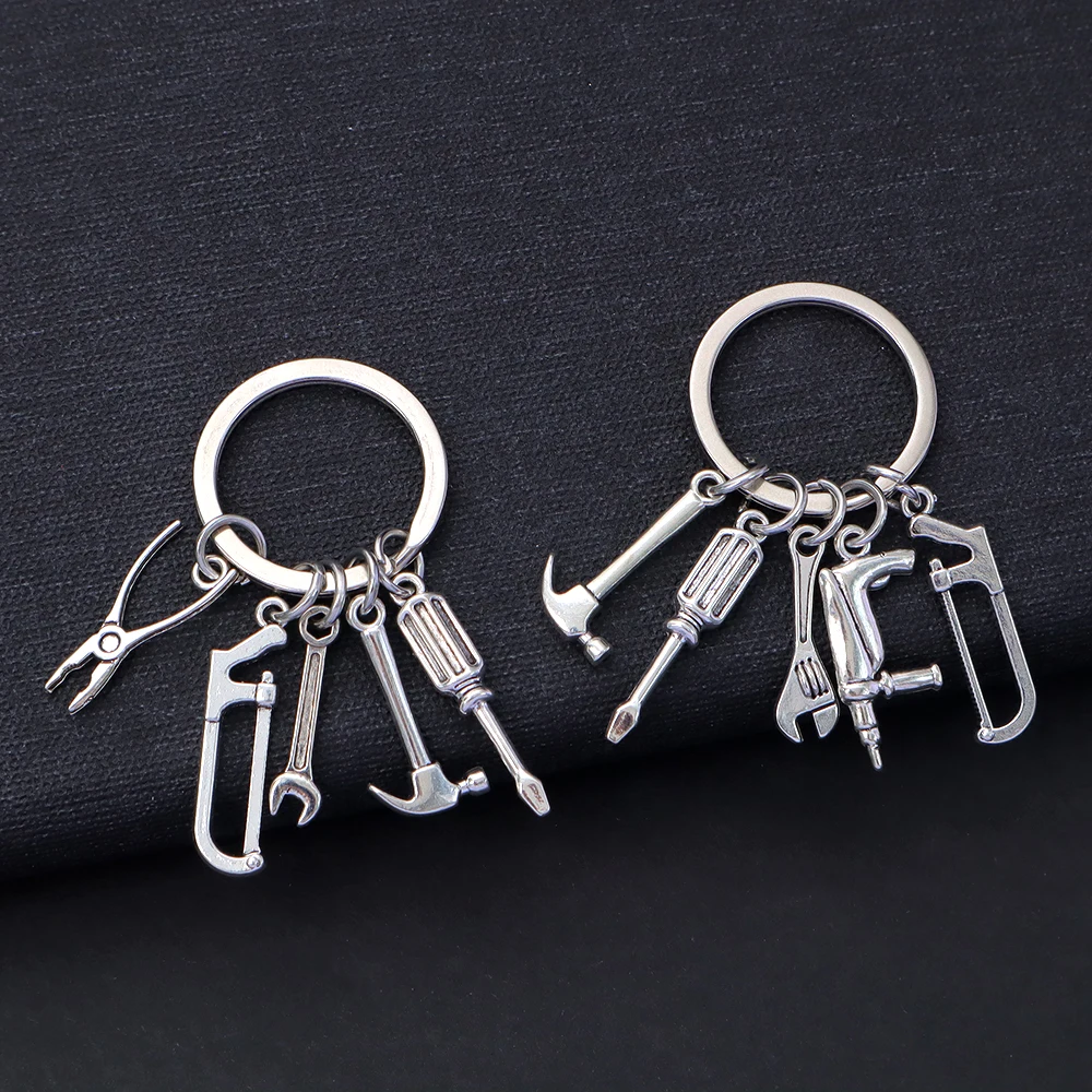 Creative Combination Tool Keychain For Men Car Bag Key Ring Mini Utility Ruler Hammer Wrench Screwdriver Shovel Pendant DIY Gift