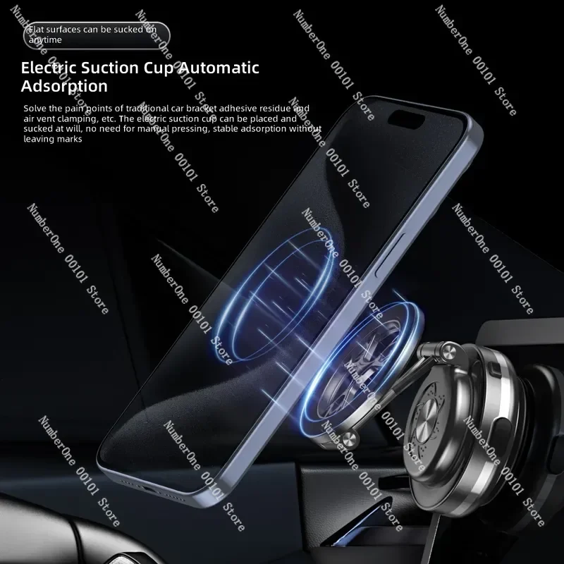 Magnetic Car Phone Holder Vacuum Adsorption Mount Double Sided Rotating Dashboard Navigation Stand For iPhone Android