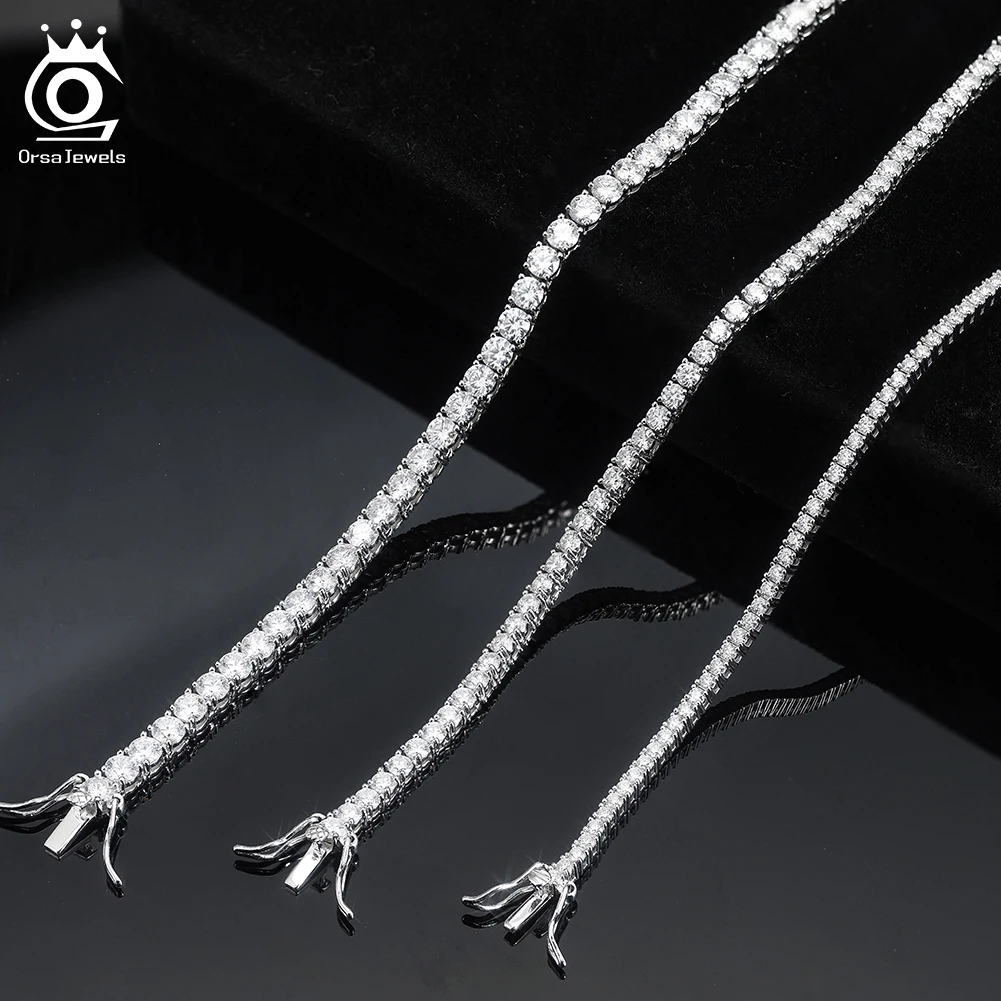 

ORSA JEWELS классическое теннисное ожерелье с муассанитом и бриллиантами для женщин 2/3/4 мм, серебро 925 пробы, оригинальная цепочка на ключицу, сертифицированная GRA MON01