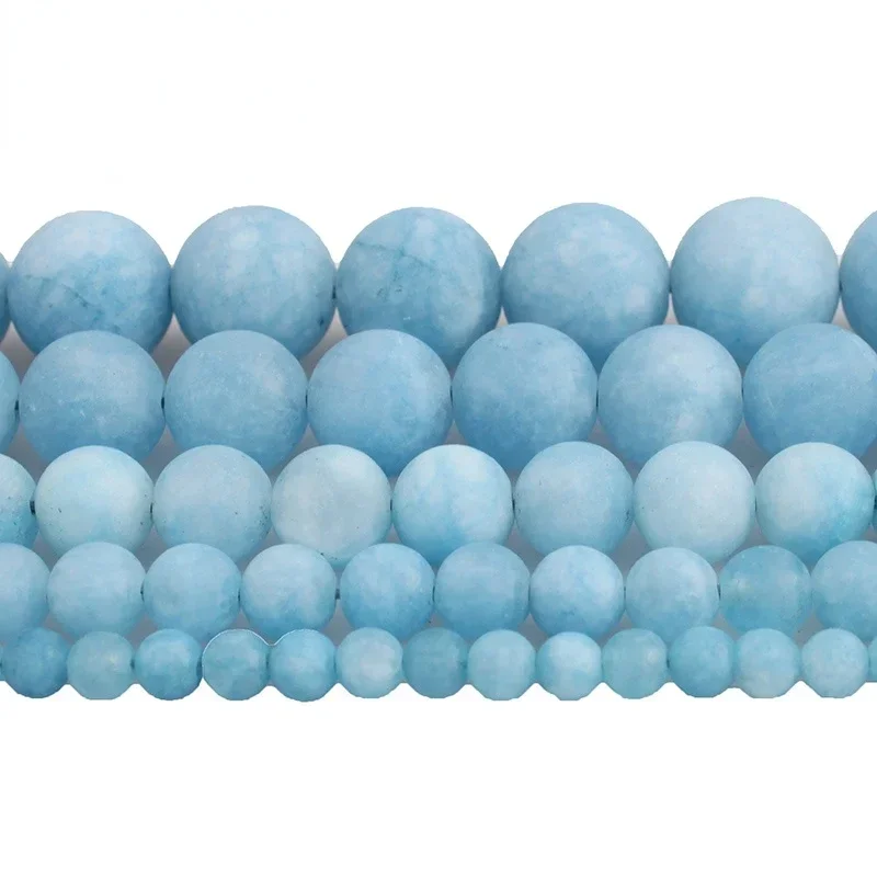 

Natural Stone Beads Matte Blue Chalcedony Frosted Aquamarines Round Loose Beads 4 6 8 10 12mm For Bracelets Necklace Making