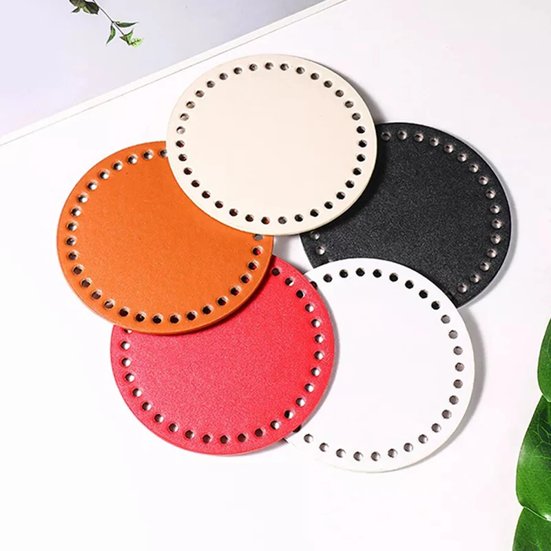 محبوك حقيبة مستديرة القاع بولي Leather حقيبة جلدية أسفل اليدوية أسفل مع ثقوب DIY بها بنفسك حقيبة كروشيه الملحقات السفلية #4
