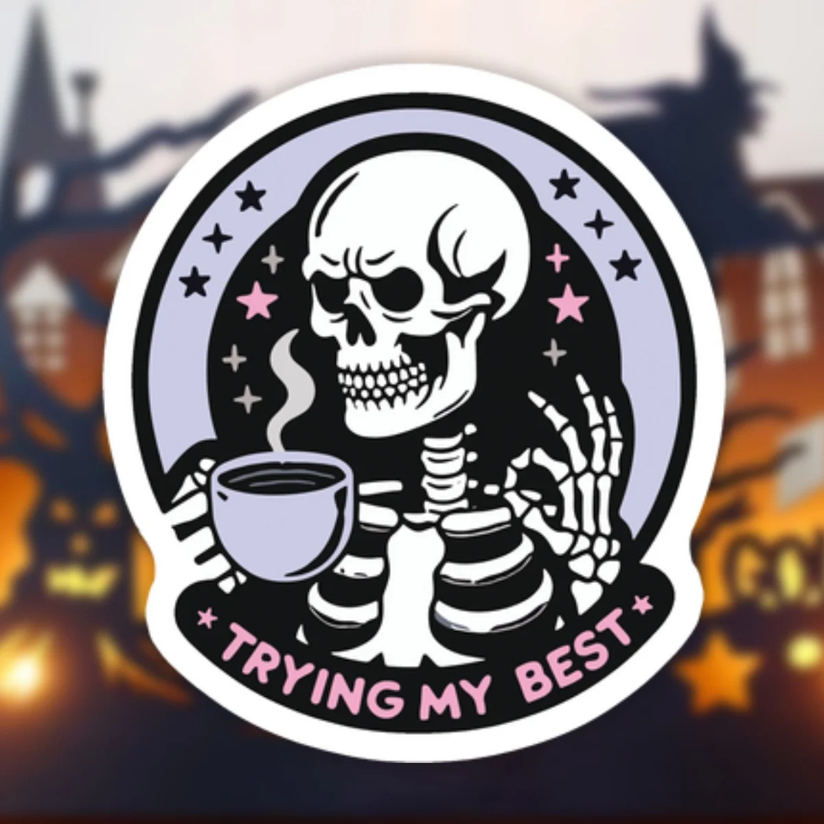 Esqueleto vibrante de 1 unidade – Adesivo temático "Trying My Best", ótimo para bicicletas, guitarras, geladeiras, cadernos e organizadores de mesa