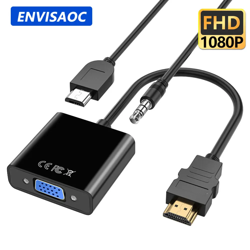 HDMI-compatible To VGA Cable Converter With Audio Power Supply Adapter FHD 1080P For Tablet Laptop Desktop PC Projector TV