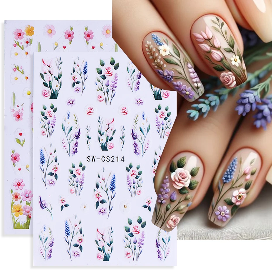 3D Flowers Petals Nail Art Stickers Insect Ladybug Butterfly Rose Lavender Tulip Sliders Decals DIY Spring Summer Manicure Decor