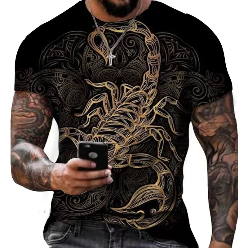 Summer Fashion Harajuku Scorpion Print Men\'s T-shirt Top Casual Street Wear O-neck Shirt Men\'s Designer Clothing