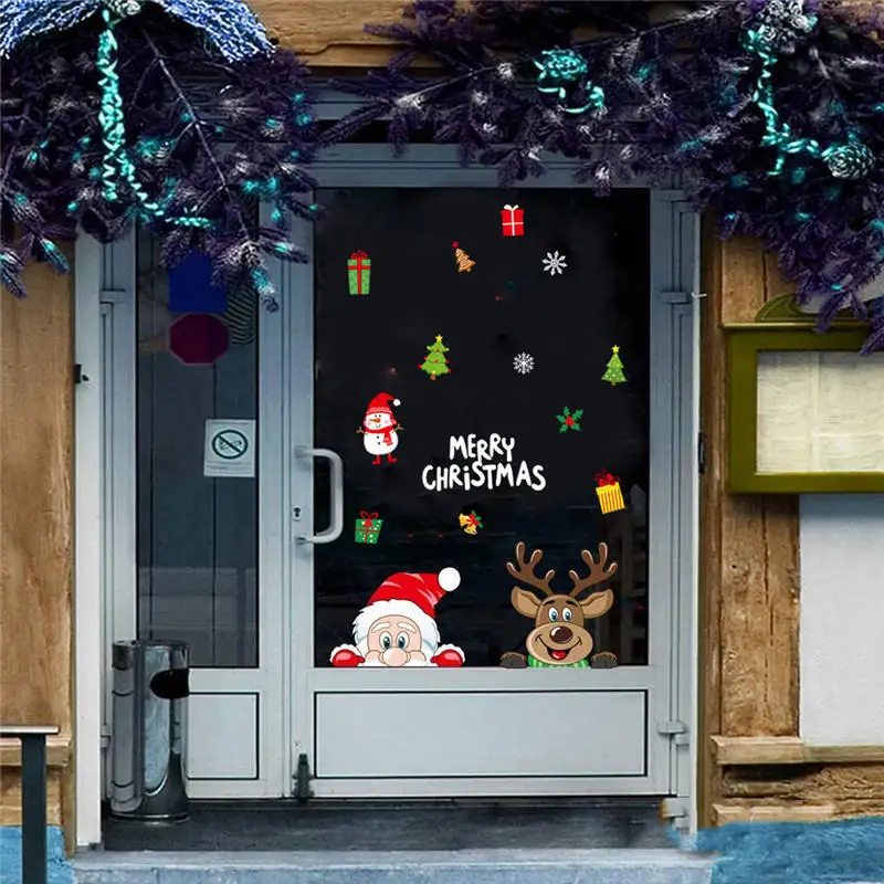 1/4 Stück Weihnachten Schneeflocke Fensteraufkleber für Glasaufkleber Dekor Weihnachtsmann Rentier wiederverwendbar