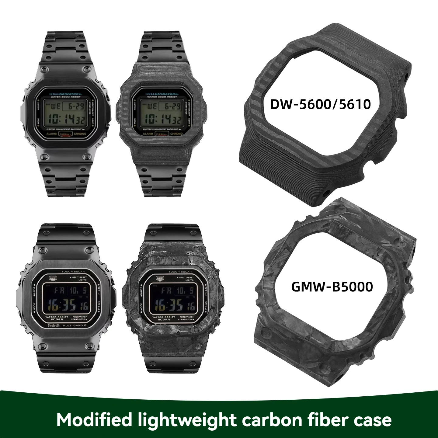 

Модификация модных аксессуаров для часов Casio G-SHOCK: маленький квадратный корпус из углеродного волокна для моделей DW-5600/DW-5610/GMW-B5000.