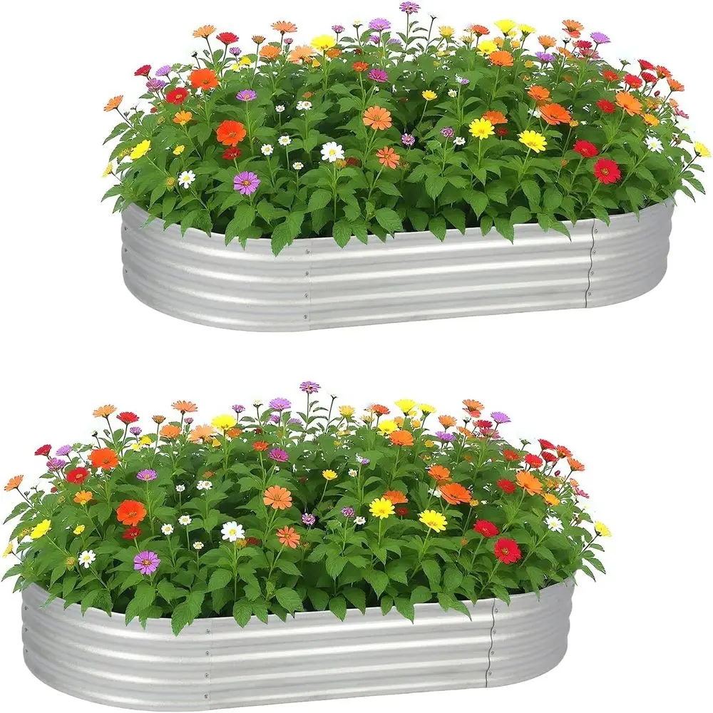 

6x3x1ft Galvanized Steel Elevated Garden Bed for Vegetables, Outdoor Oval Planter Box, Silver