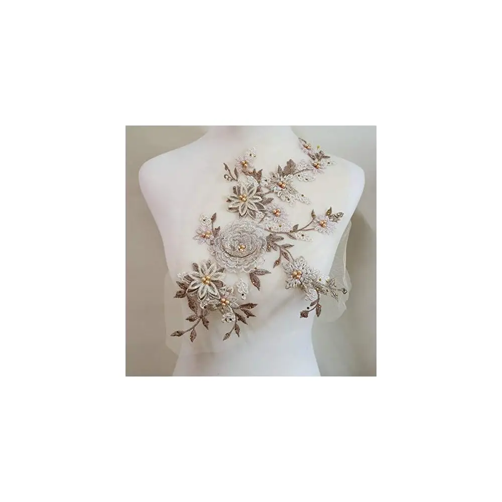 

1 Pairs Three-Dimensional Flower Embroidery Lace Applique Sequins hot Drill Nail Beads Hand-Made DIY Applique Garment Decorat