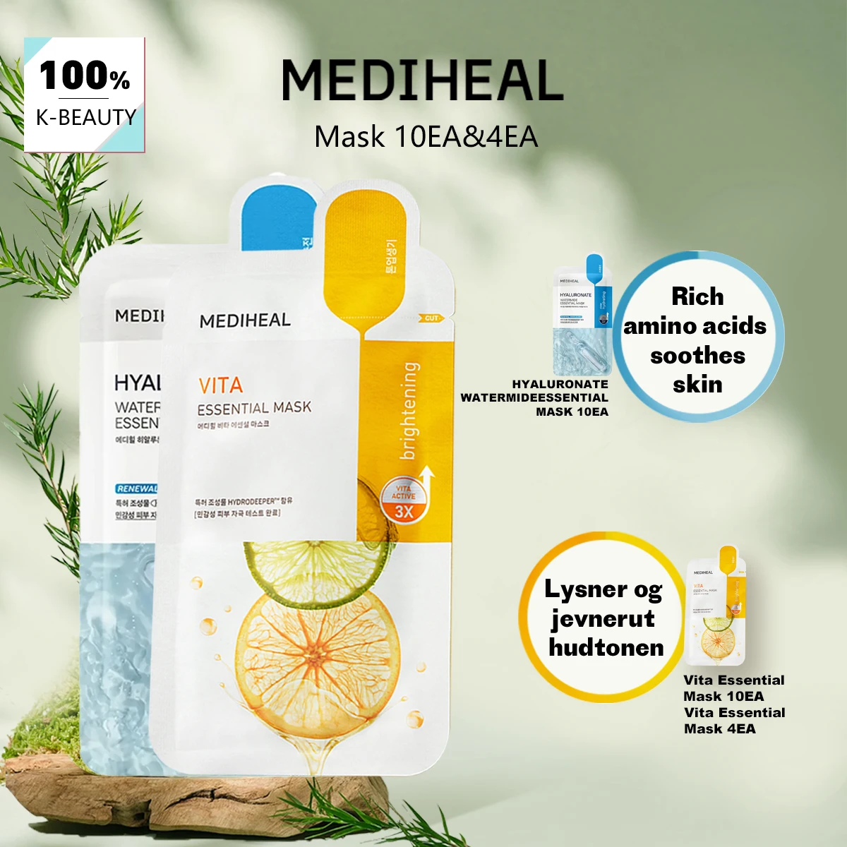 Mediheal Essential Mask 10EA & 4EA-3 Shades,Essence-Soaked Sheet,Thin & Skin-Fitting,Hydrating&Non-Sticky,K-Beauty,Korean Makeup