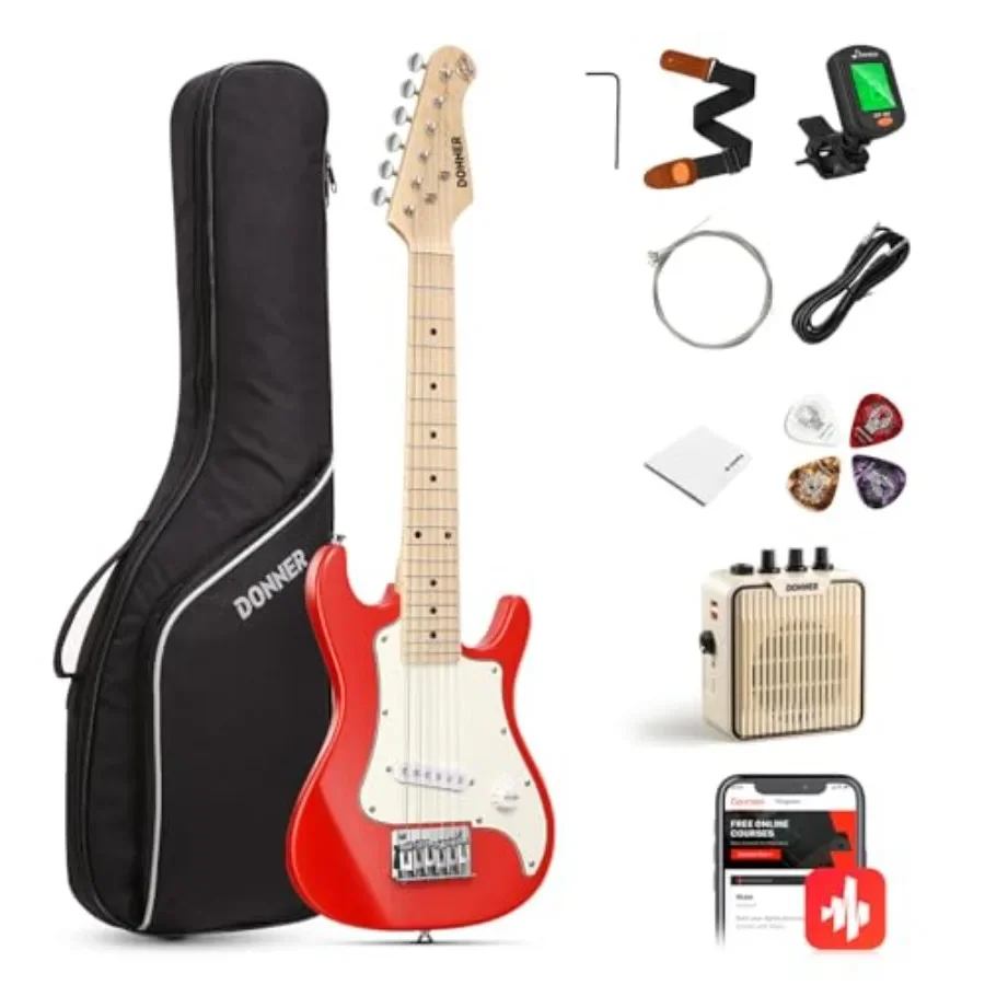 

30 Inch Electric Guitar Beginner Kit ST Style Mini Guitar for Boys Girls, Red ABS Body, Lightweight Design with Built-in Amp, 6