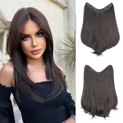 H&STAR 18인치 합성 V 긴 곱슬 내부 버클 헤어 익스텐션 블랙 브라운 헤어피스 가발 여성용