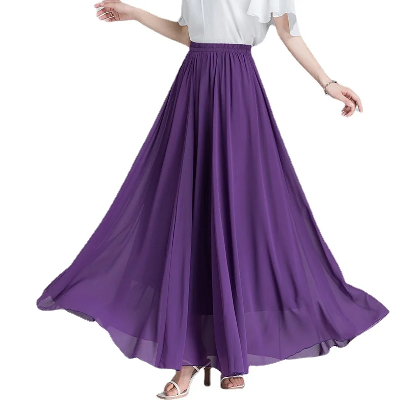 

Fashion Women Long Chiffon Skirt Summer Spring A-Line High Elastic Waisted Bohemian Skirt Beach Ankle Length Femme Faldas Mujer