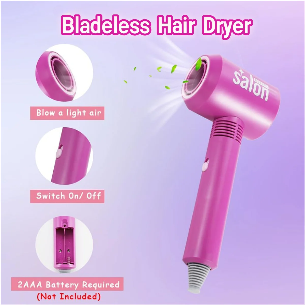 7 STKS Meisjes Kapsalon Cadeauset - Kinderen Schoonheid Speelset met Pretend Föhn & 2 Verwisselbare Nozzles, verjaardag Kerstmis
