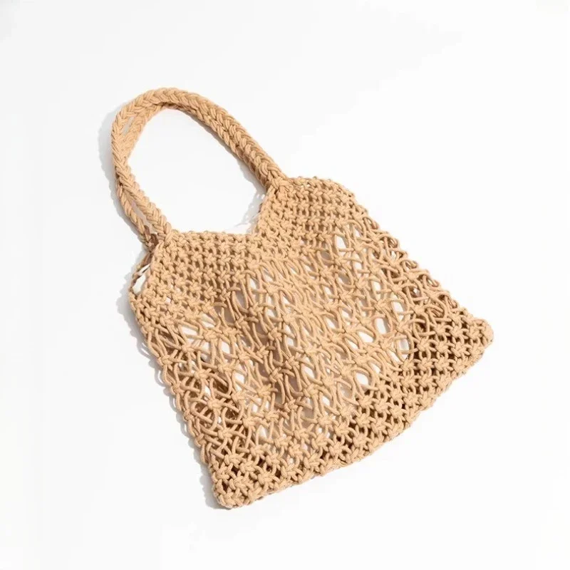 

Cotton Rope Tote Bag for Women Handmade Woven Shoulder Bag for Beach Travel Stylish Boho Handbag