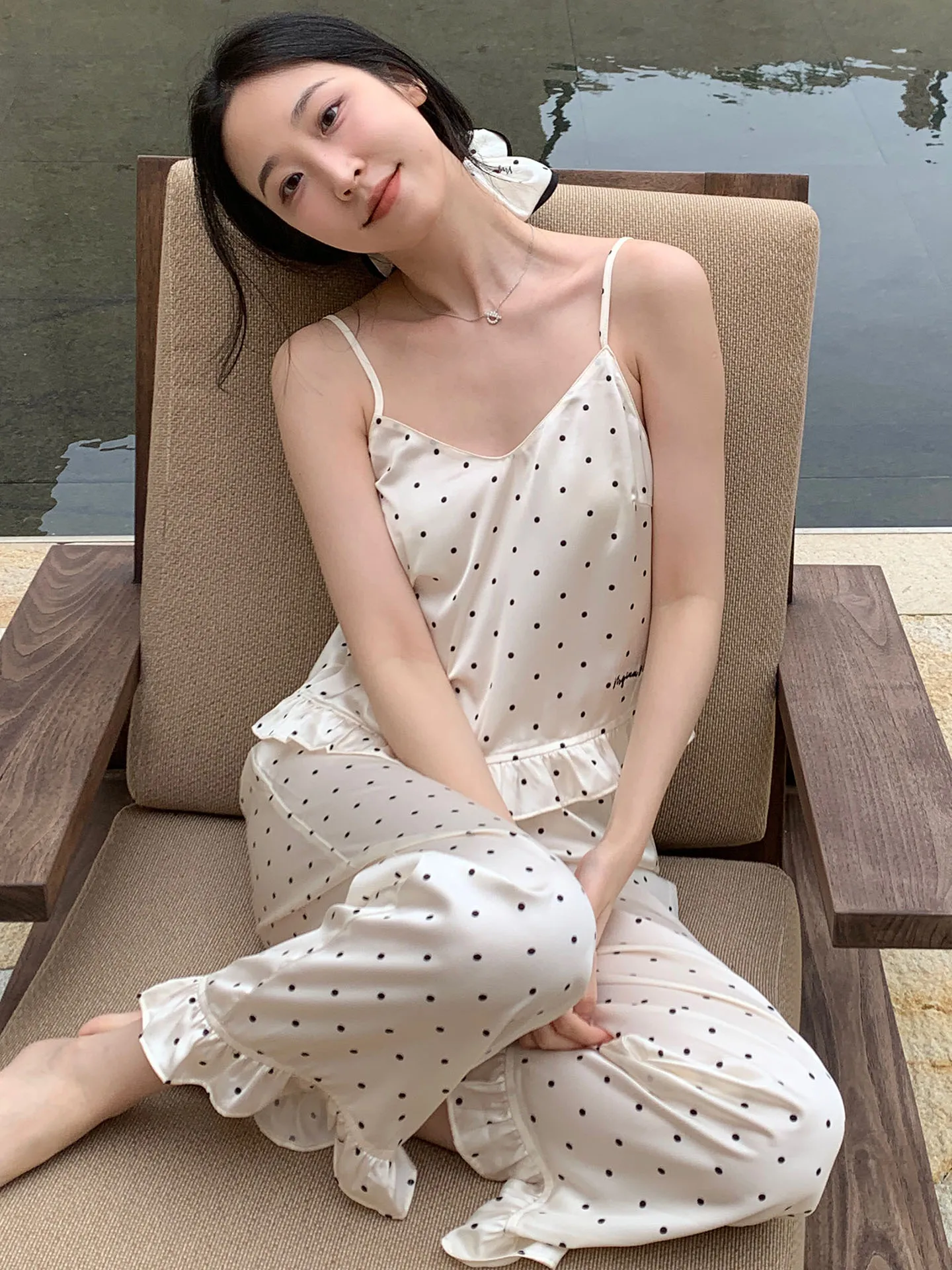 miss-ponyo-summer-sleepwear-sweet-cute-women's-milk-silk-home-clothes-nightgown-with-polka-dots-long-pants-v-neck-cool-fe