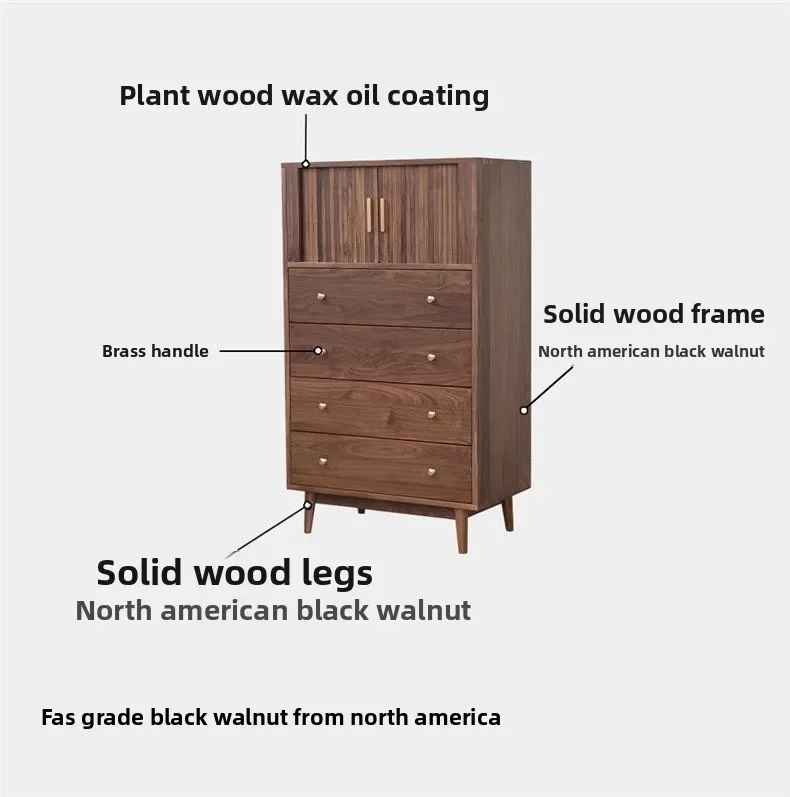 Скандинавский сундук из массива черного ореха, простой современный шкаф с четырьмя сундуками из вишневого дерева, боковой шкаф для спальни,