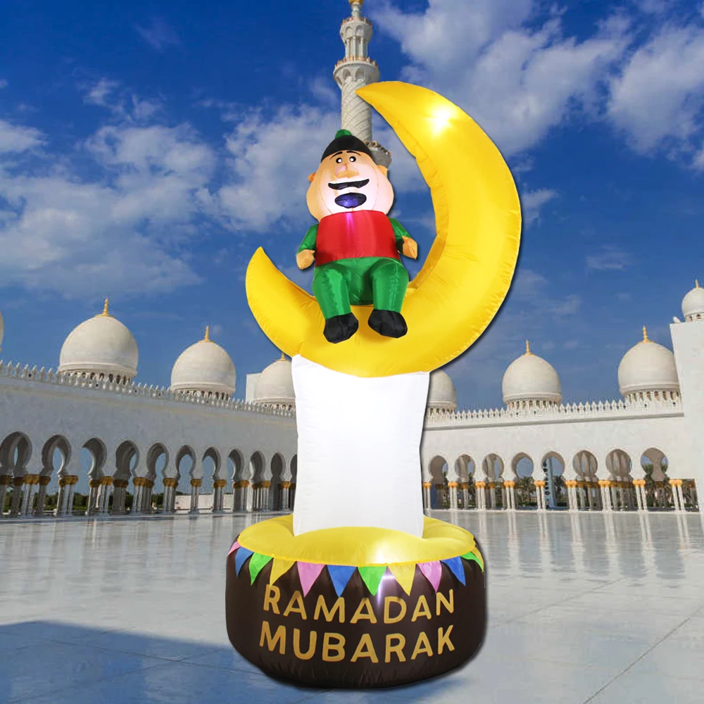 6ft Lighted Inflatable Ramadan Eid Mubarak Moon Decoration Blow up Islamic Eid Muslim Holy Celebration Decor for Outdoor Holiday