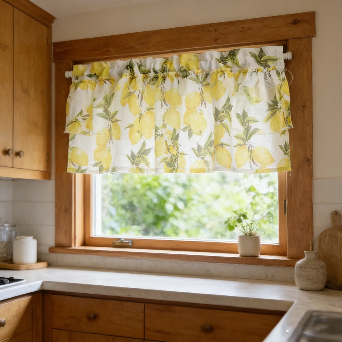 Pastoral Country Yellow Lemon Print Kitchen Decoration Short Curtain Screen Tulle Drape Curtain For Living Room Bay Window #4