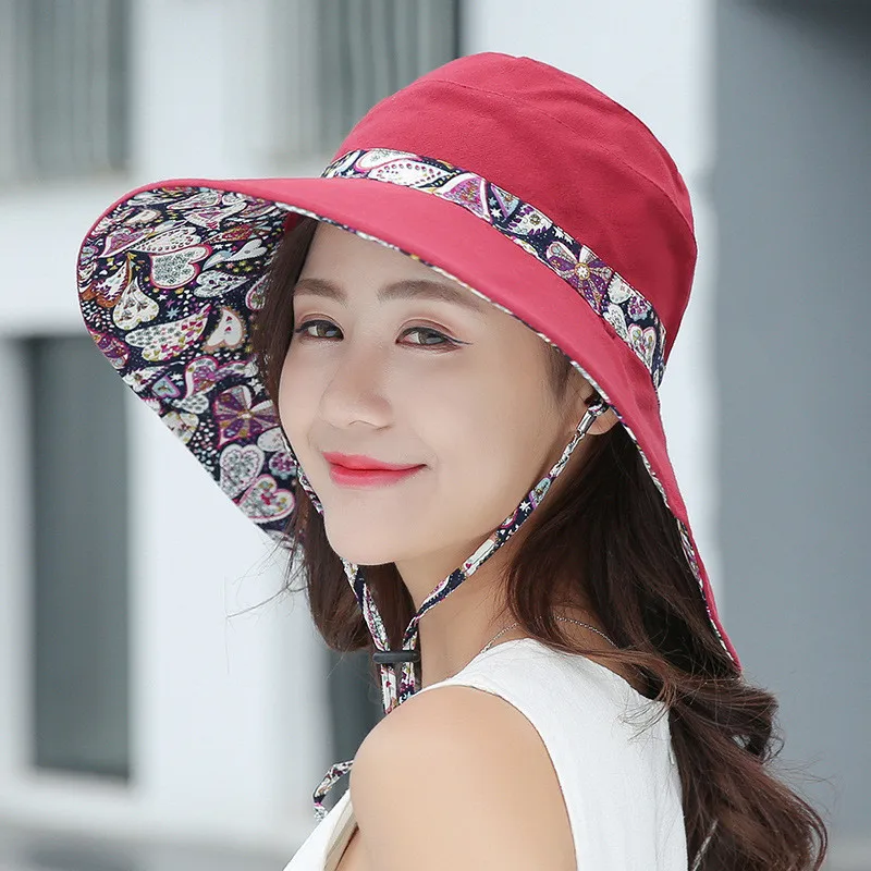 Ladies’ Floral Printed Retro High Quality Daily Date Outdoor Beach Style Foldable Large Brimmed Summer Sunscreen Hat Decorative