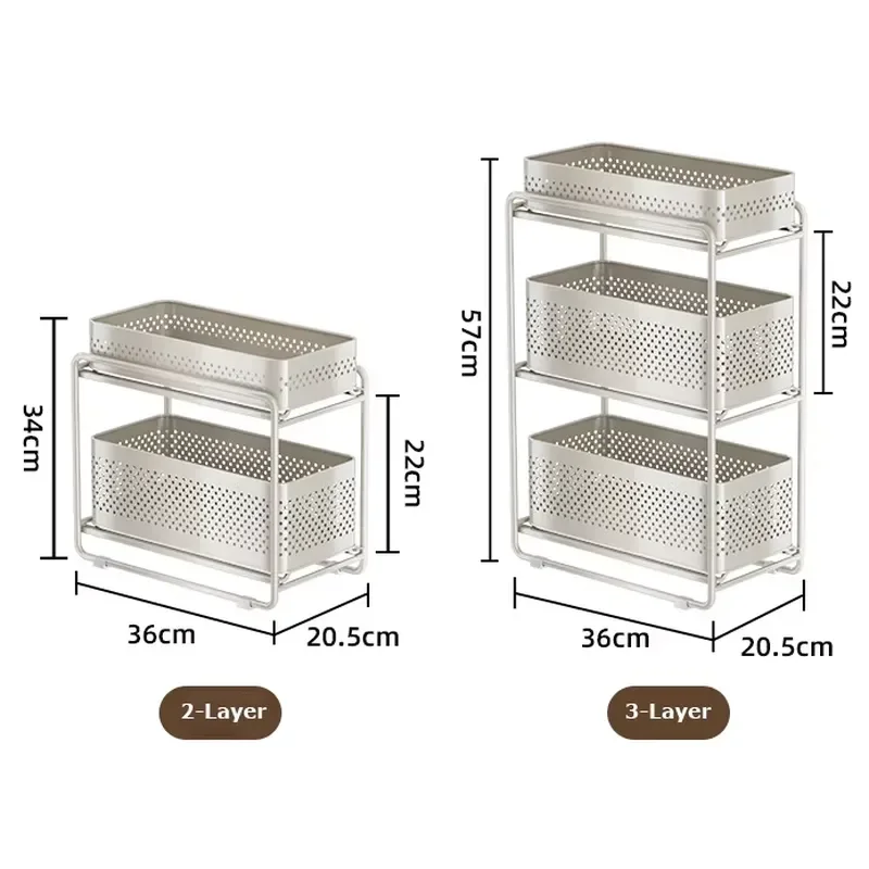 Pull Out Under Sink Storage Rack 2 Tier Kitchen Cabinet Organizer Hollow Steel Seasoning Shelf Space Saving Drawer System 3