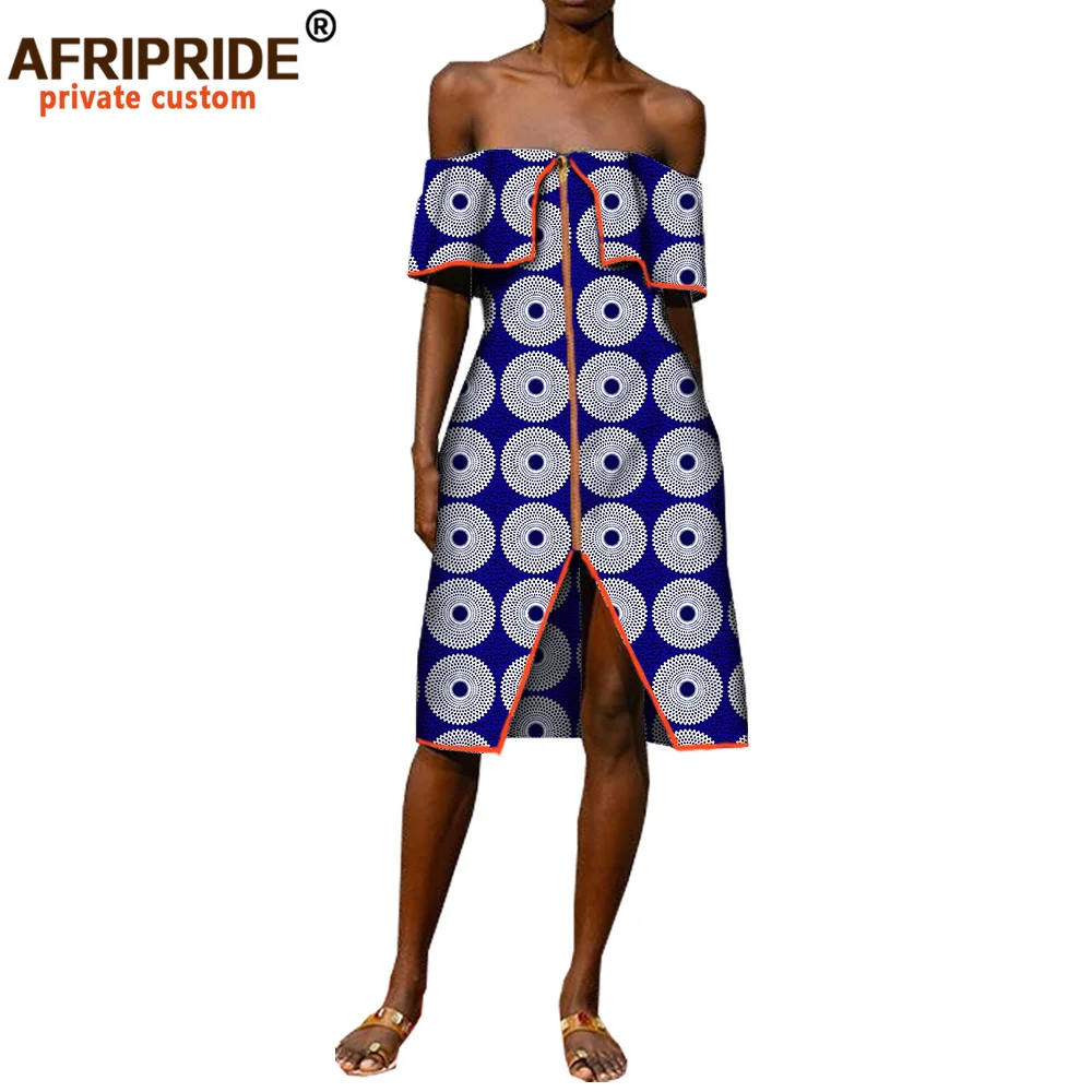 

2025 African Casual Dress for Women Summer Strapless Knee-length Sexy Women Straight Cotton Dress Ankara Print Clothes A7225141