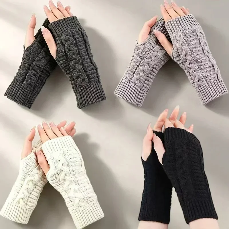 Women Stylish Hand Warmer Winter Gloves Arm Crochet Knitting Faux Wool Mitten Warm Fingerless Glove Twist Pattern Women Gloves