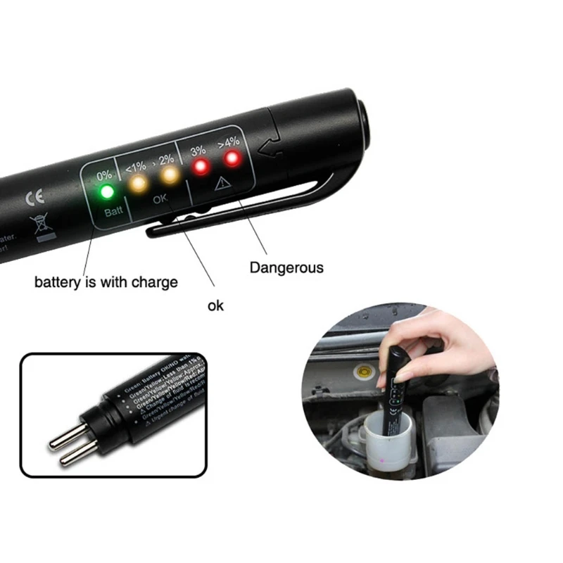 QM82 Car Brake Diagnostic Testing Tool for DOT3 4 5 Brake Fluid With 5 LED Indicators Content Quick Detection