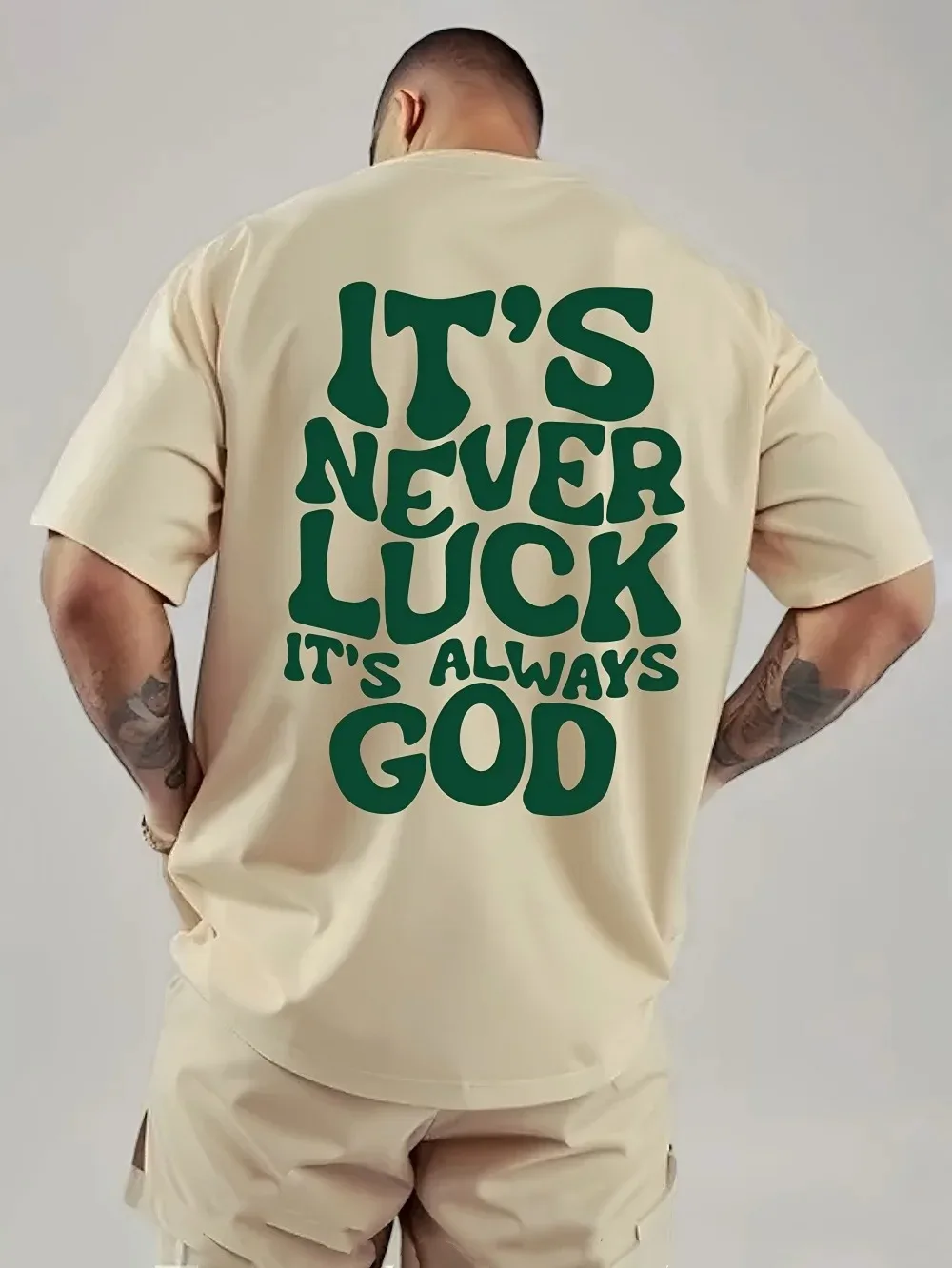 2026 Fashionable Summer Men's God Luck Printed Comfortable Breathable Round Neck T-shirt Outdoor High Street Top