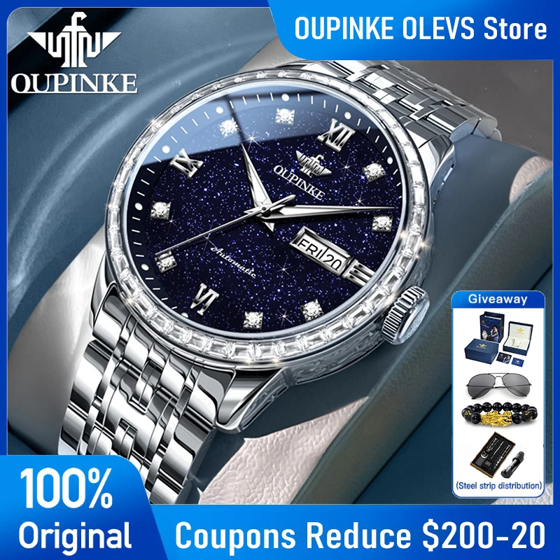 OUPINKE 3258 Orologi Per Uomo Orologio Meccanico Automatico di Lusso 50M Impermeabile Luminoso Acciaio Al Tungsteno Data Orologio Regalo Libero Reloj